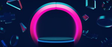 Y2k 2000 'lerin oyun teknolojisinin 3d çizimi fütüristik fantezi metatik siber punk bilim kurgu podyum soyut arkaplan görüntüsü