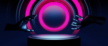 Y2k 2000 'lerin oyun teknolojisinin 3d çizimi fütüristik fantezi metatik siber punk bilim kurgu podyum soyut arkaplan görüntüsü