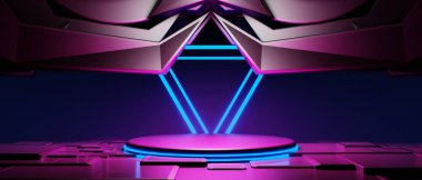 Y2k 2000 'lerin oyun teknolojisinin 3d çizimi fütüristik fantezi metatik siber punk bilim kurgu podyum soyut arkaplan görüntüsü