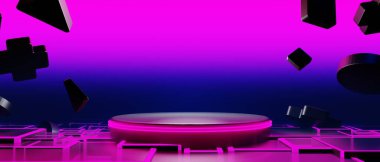 Y2k 2000 'lerin oyun teknolojisinin 3d çizimi fütüristik fantezi metatik siber punk bilim kurgu podyum soyut arkaplan görüntüsü