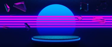 Y2k 2000 'lerin oyun teknolojisinin 3d çizimi fütüristik fantezi metatik siber punk bilim kurgu podyum soyut arkaplan görüntüsü