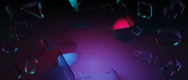 Y2k 2000 'lerin oyun teknolojisinin 3d çizimi fütüristik fantezi metazik siber punk bilim kurgu podyum soyut neon-parıltılı arka plan görüntüsü