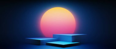 Y2k 2000 'lerin oyun teknolojisinin 3d çizimi fütüristik fantezi metazik siber punk bilim kurgu podyum soyut neon-parıltılı arka plan görüntüsü