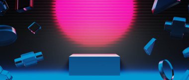 Y2k 2000 'lerin oyun teknolojisinin 3d çizimi fütüristik fantezi metazik siber punk bilim kurgu podyum soyut neon-parıltılı arka plan görüntüsü