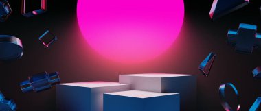 Y2k 2000 'lerin oyun teknolojisinin 3d çizimi fütüristik fantezi metazik siber punk bilim kurgu podyum soyut neon-parıltılı arka plan görüntüsü