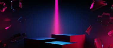 Y2k 2000 'lerin oyun teknolojisinin 3d çizimi fütüristik fantezi metazik siber punk bilim kurgu podyum soyut neon-parıltılı arka plan görüntüsü