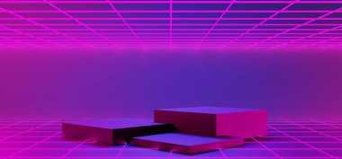 Y2k 2000 'lerin oyun teknolojisinin 3d çizimi fütüristik fantezi metazik siber punk bilim kurgu podyum soyut neon-parıltılı arka plan görüntüsü