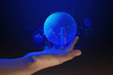 Fütüristik el dijital devre ağı ile etkileşim ve siber teknoloji kavramı