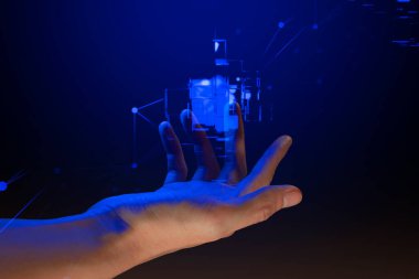 Fütüristik el dijital devre ağı ile etkileşim ve siber teknoloji kavramı