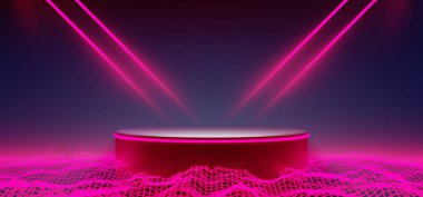 Y2k 2000 'lerin oyun teknolojisinin 3d çizimi fütüristik fantezi metazik siber punk bilim kurgu podyum soyut neon-parıltılı arka plan görüntüsü