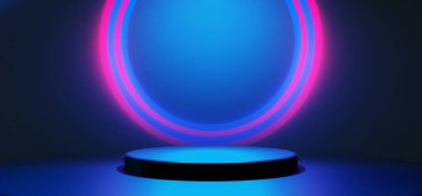 Y2k 2000 'lerin oyun teknolojisinin 3d çizimi fütüristik fantezi metazik siber punk bilim kurgu podyum soyut neon-parıltılı arka plan görüntüsü