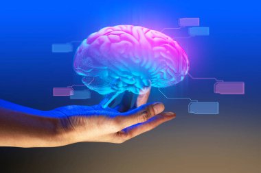 İnsanlar ya da iş adamları beyin ağı teknolojisinin online bilgisayar sistemine dokunuyor.