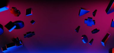 Y2k 2000 'lerin oyun teknolojisinin 3d çizimi fütüristik fantezi metazik siber punk bilim kurgu podyum soyut neon-parıltılı arka plan görüntüsü