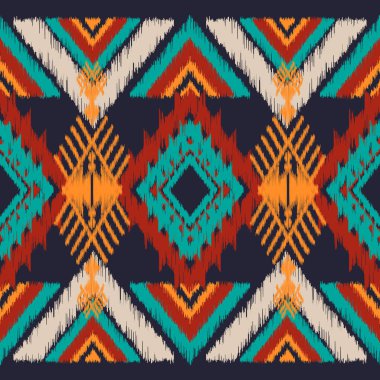 embroidery retro vintage ikat ethnic aztec tribal ancient pattern seamless background for carpet or curtain, fashion fabric and textile, 2d illustration
