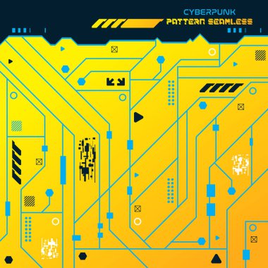 cyberpunk scifi gaming futuristic icon pattern seamless set collection template, 2d illustration rendering vector