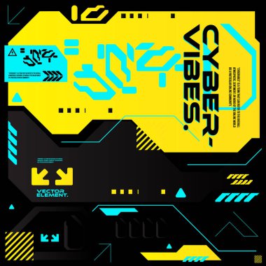 cyberpunk scifi gaming futuristic icon pattern seamless set collection template, 2d illustration rendering vector