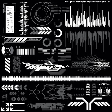 cyberpunk scifi gaming futuristic icon pattern seamless set collection template, 2d illustration rendering vector