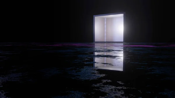 Abstrakt Geometrisk Kub Box Bakgrund Neon Blå Kub Perspektiv Fast — Stockfoto