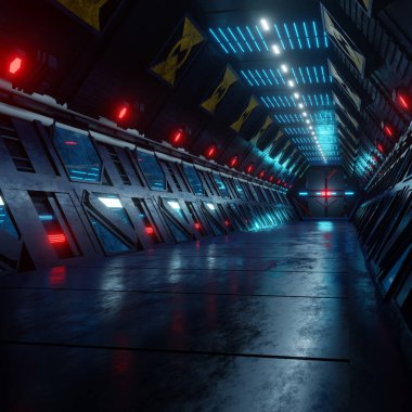 3D tasvir bilimadamı arka plan fütüristik koridor soyut illüstrasyon.