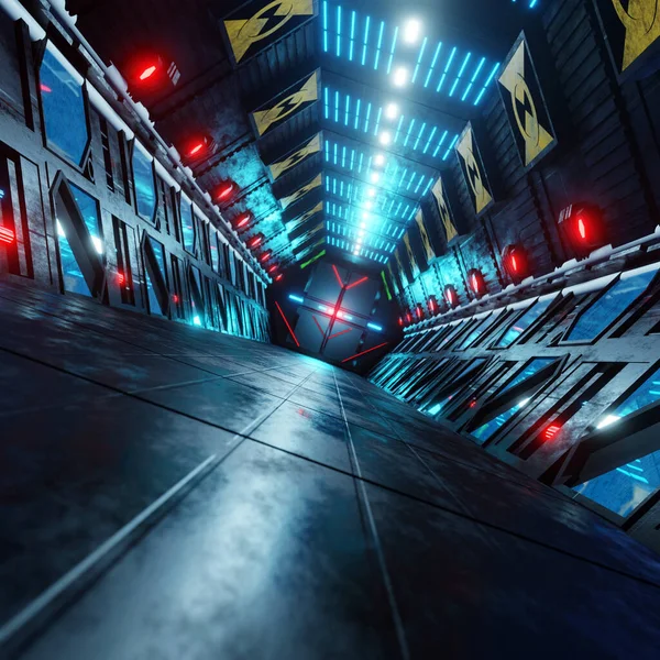 3D渲染科幻小说背景未来主义走廊 — 图库照片
