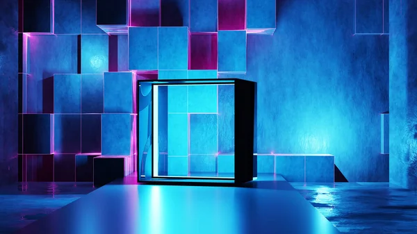 Neon Glow Underground Lights Sci Futuristic Metal Concrete Realistic Tunnel — 스톡 사진