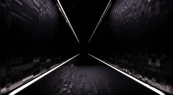Renderowania Neon Światło Sci Tła Streszczenie Ceglany Korytarz Tunelu — Zdjęcie stockowe