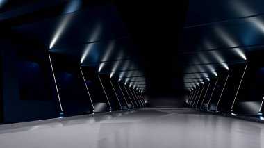 3D Soyut Arkaplan Koridoru Bilimkurgu Neon Akıllı Gelecek Odası.