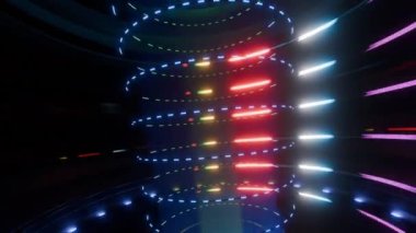 3D görüntüleme stüdyosu boş bilim kurgu odası fütüristik lazer büyük salon mavi ışık ile gelecek arka plan.