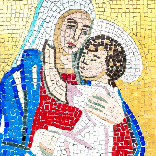 Πολύχρωμο Μωσαϊκό Της Μαρίας Και Του Ιησού Ψηφιδωτό Που Αντιπροσωπεύει — Φωτογραφία Αρχείου