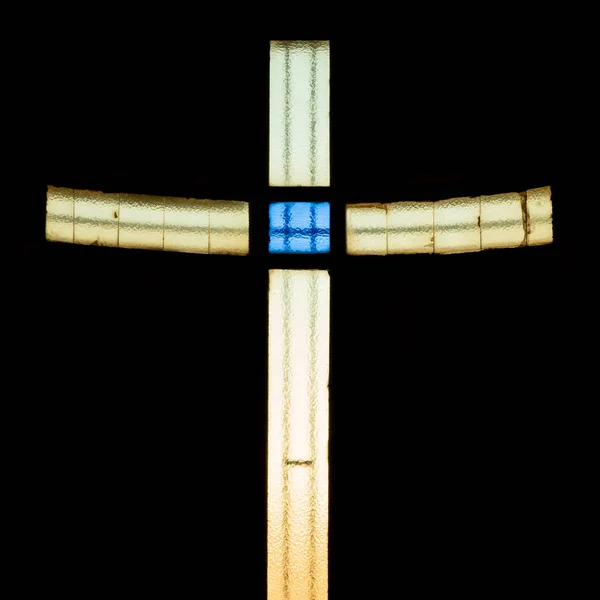 Stained Glass Cross Bright Vivid Colors Church Ideal Events Concepts — Stock Photo, Image