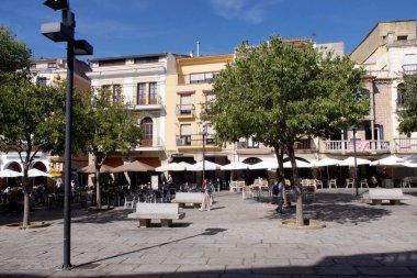 Plasencia (Caceres) İspanya. Plasencia 'nın tarihi merkezinde ana meydan..