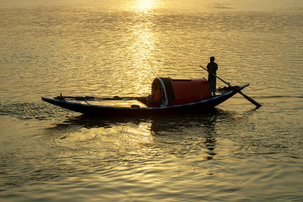 Barcos Río Ganges Calcuta Esta Foto Sido Tomada Atardecer Hora — Foto de Stock