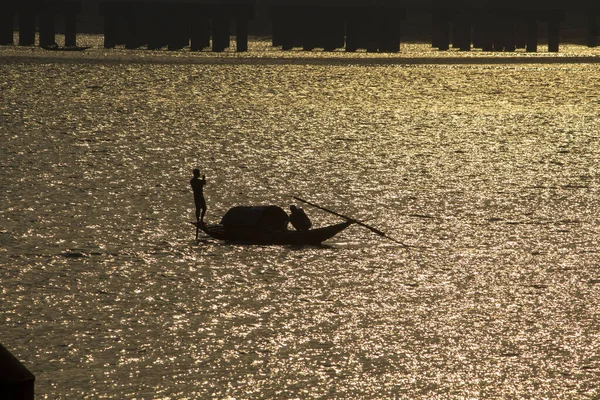 Лодки Реке Ганг Калькутте Фотография Сделана Вечером Время Захода Солнца — стоковое фото