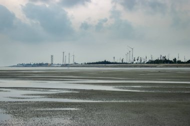 Bakkhali deniz kıyılarının manzarası. En tanınmış turistik yerlerden biri, Bengal 'deki deniz plajı ve doğal güzelliğiyle bakkhali' dir.