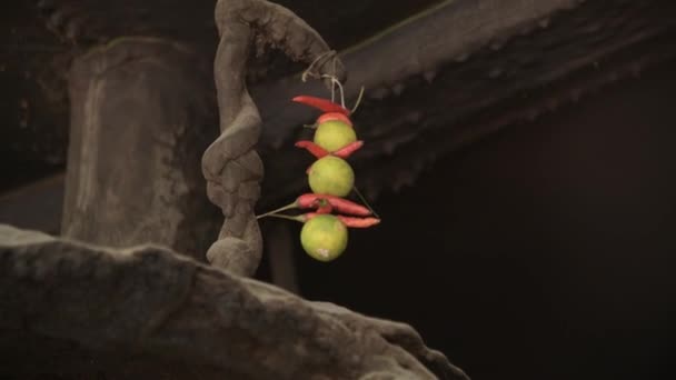 柠檬和辣椒挂在销售仪式上 作为好运的象征 — 图库视频影像