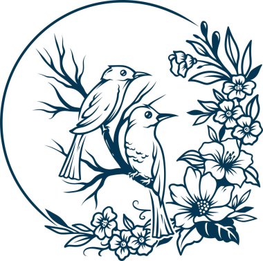 Estetik Çiçek Kuşları Dövmeli Siluet Grafiği