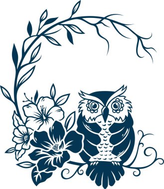 Estetik Çiçek Baykuşu Dövmeli Siluet Grafiği