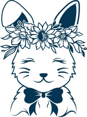 Estetik Çiçekli Tavşan Dövmeli Siluet Grafiği
