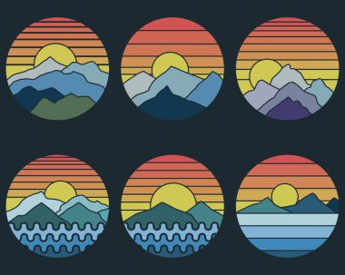 Dağ batımı retro vektör illüstrasyonu
