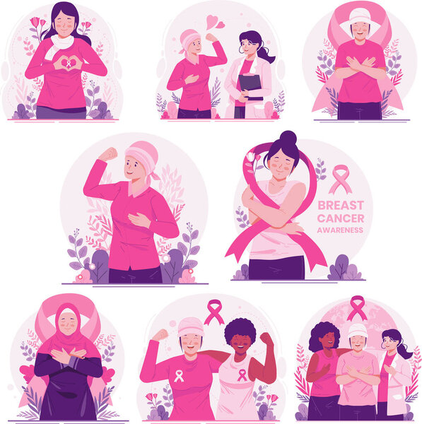 Набор иллюстраций ко Дню борьбы с раком молочной железы