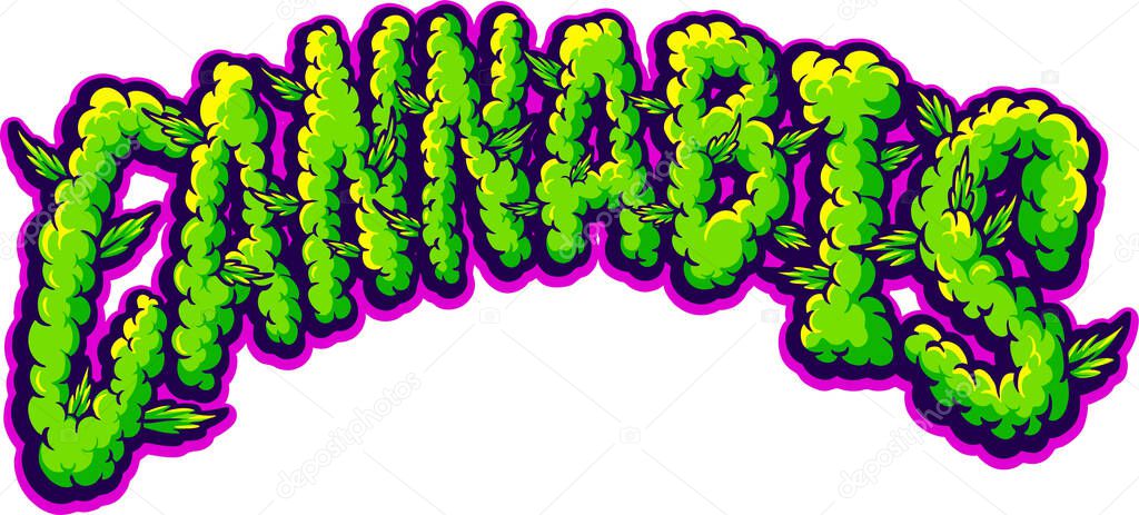 Cannabis hand lettering smoke effect illustration