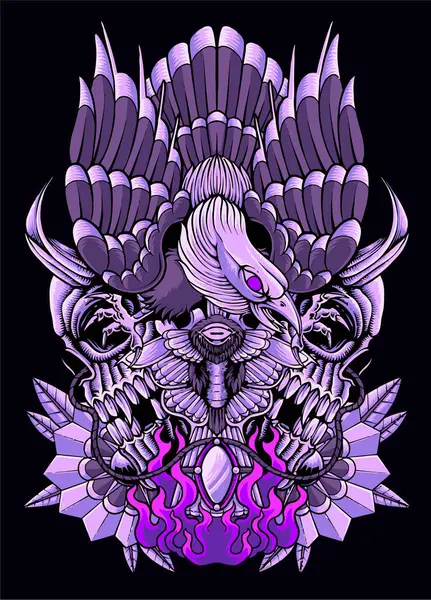 Soyut Gotik Kartal Kafatası Korku teması Estetik Cadılar Bayramı Grafik İskeleti