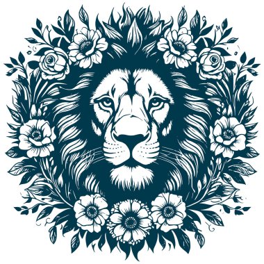 Estetik Aslan Resimleri Grafik Çiçek Çelengi Silüeti Çizimi