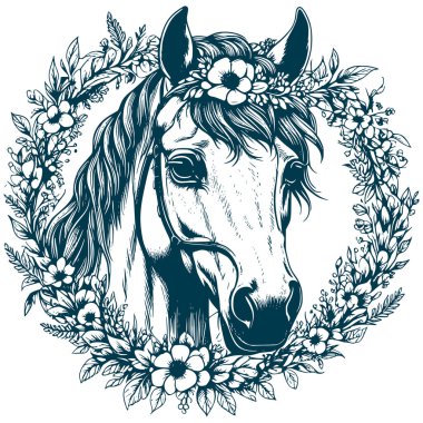 Estetik Çiçekli At Resimleri Grafik Çiçek Çelengi Silüeti Çizimi