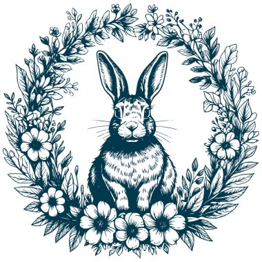 Estetik Tavşan Resimleri Grafik Çiçek Çelengi Silüeti Çizimi