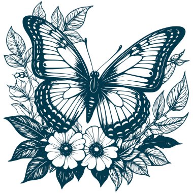 Estetik Kelebek Silueti Grafiksel Doğa Görüntü Vektörü İllüstrasyonu