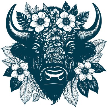 Estetik Bufalo Silueti Grafiksel Doğa Vektör İllüstrasyonu