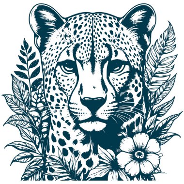 Estetik Çita Silueti Grafiksel Doğa Sahne Vektörü İllüstrasyonu