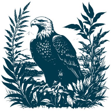 Estetik EagleSiluet Grafiksel Doğa Görüntü Vektörü İllüstrasyonu