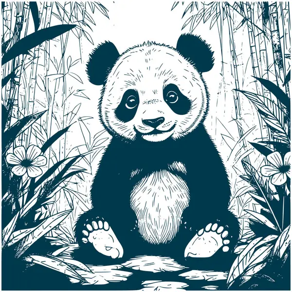 Estetik Bebek Panda Silueti Grafik Ormanı Görüntü Vektörü İllüstrasyonu